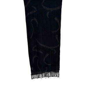 Anne‎ Klein For Vera Vintage Black Sheer Metallic Fringe Italian Made Scarf Wrap